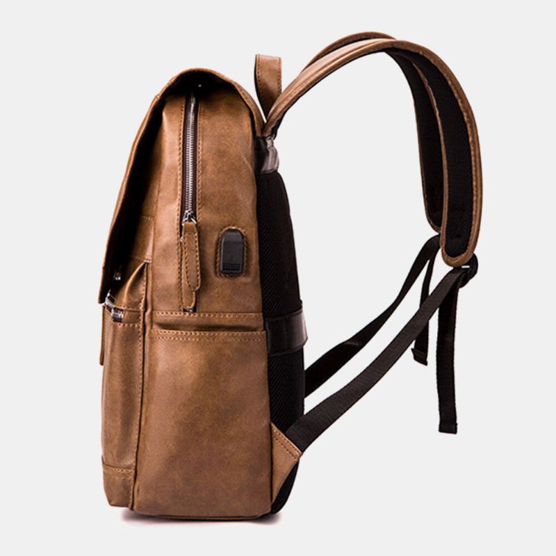 Männer Pu-leder Große Kapazität Wasserdichter Rucksack Vintage 15.6 Zoll Laptoptasche Reisetasche