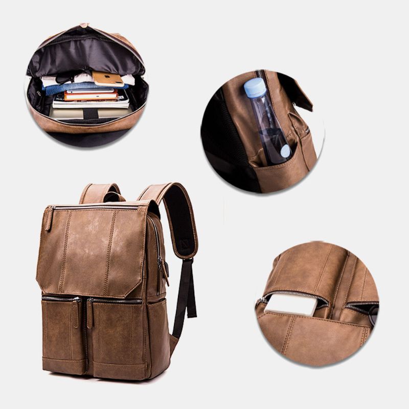 Männer Pu-leder Große Kapazität Wasserdichter Rucksack Vintage 15.6 Zoll Laptoptasche Reisetasche