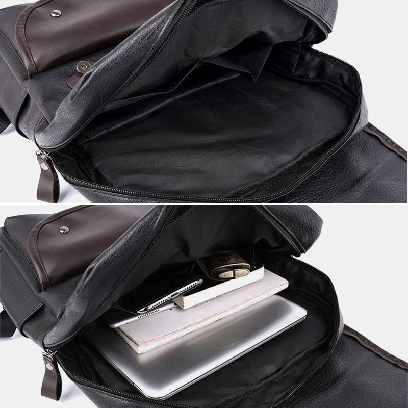 Männer Pu-leder Haspe Große Kapazität Rucksack Wasserdichte 15.6-zoll-laptoptasche Mit Mehreren Taschen Mode Wilde Reisetasche