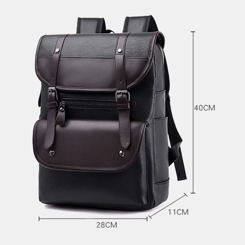 Männer Pu-leder Haspe Große Kapazität Rucksack Wasserdichte 15.6-zoll-laptoptasche Mit Mehreren Taschen Mode Wilde Reisetasche