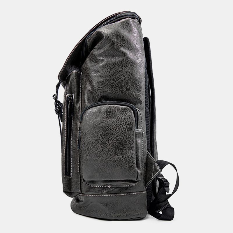 Männer Pu-leder Multi-pocket Große Kapazität Studentenrucksack Vintage 15.6 Zoll Laptoptasche