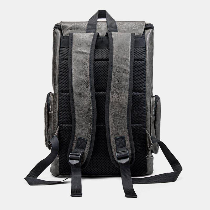 Männer Pu-leder Multi-pocket Große Kapazität Studentenrucksack Vintage 15.6 Zoll Laptoptasche