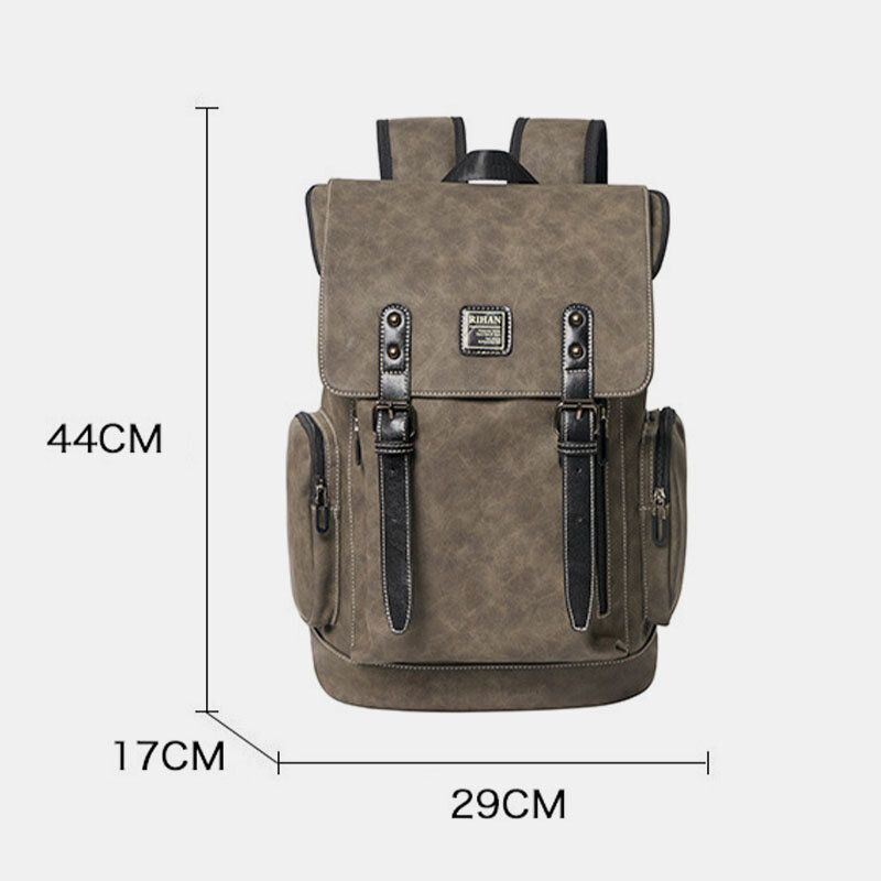 Männer Pu-leder Multi-pocket Große Kapazität Studentenrucksack Vintage 15.6 Zoll Laptoptasche