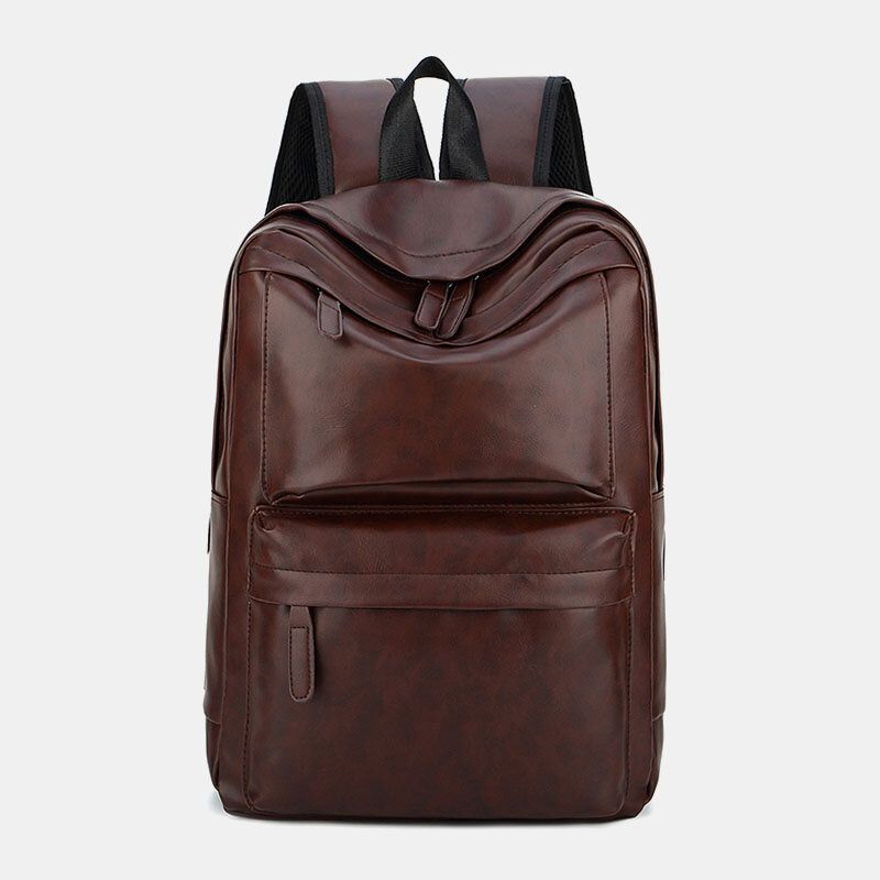 Männer Pu-leder Multi-pocket Vintage 14-zoll-laptoptasche Große Kapazität Reise-camping-rucksack