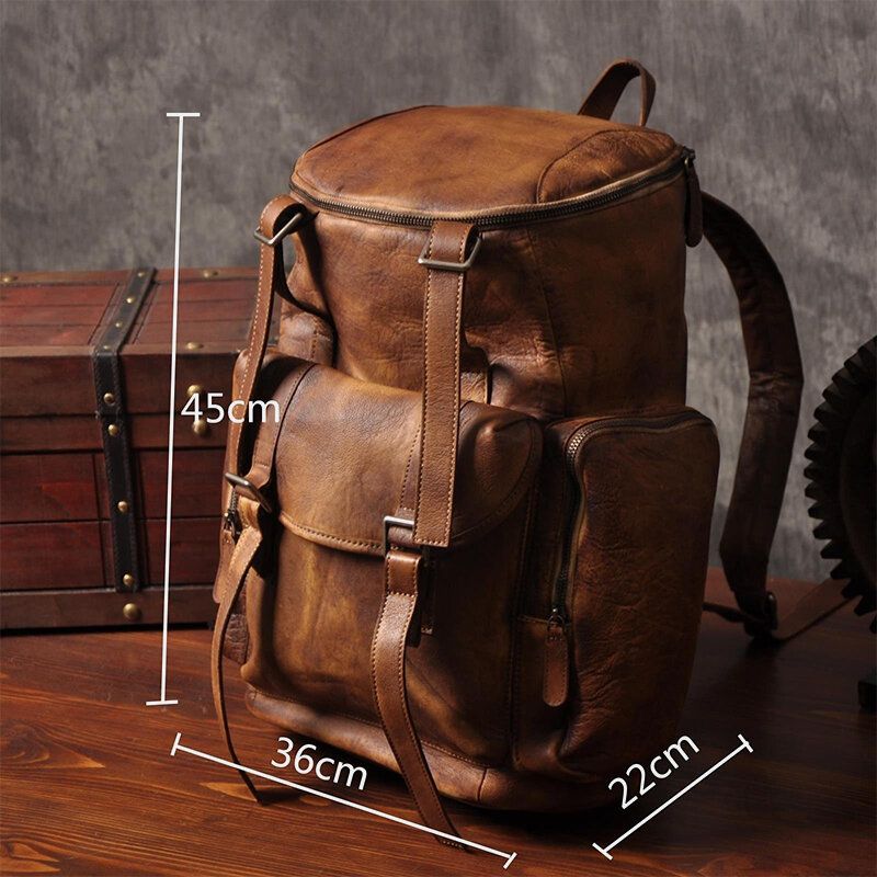 Männer Pu-leder Vintage Business Style Volltonfarbe Multi-pocket 15 Zoll Laptoptasche Reisetasche Rucksack