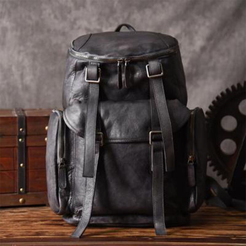 Männer Pu-leder Vintage Business Style Volltonfarbe Multi-pocket 15 Zoll Laptoptasche Reisetasche Rucksack