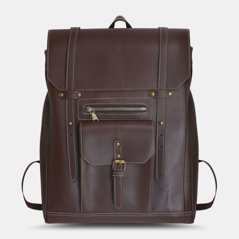 Männer Retro Pu Weiches Leder Große Kapazität Rucksack Wasserdichte Atmungsaktive Fronttasche Design Umhängetasche