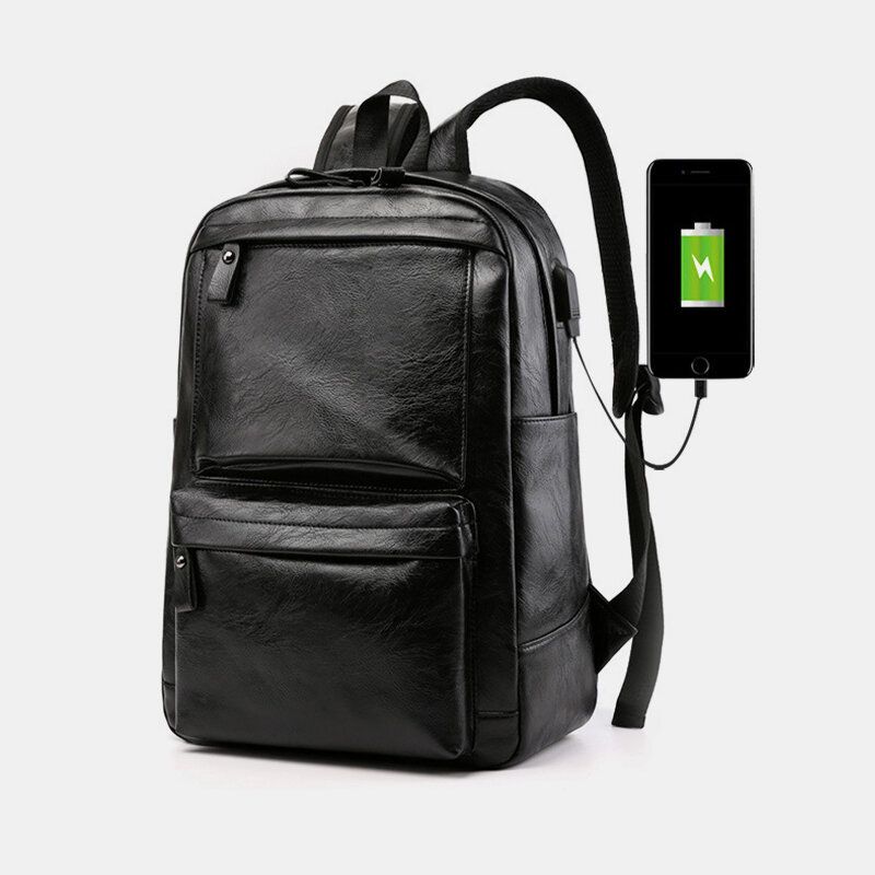 Männer Usb-aufladung Kunstleder Business Retro Große Kapazität Wasserdichter 15.6-zoll-laptop-rucksack