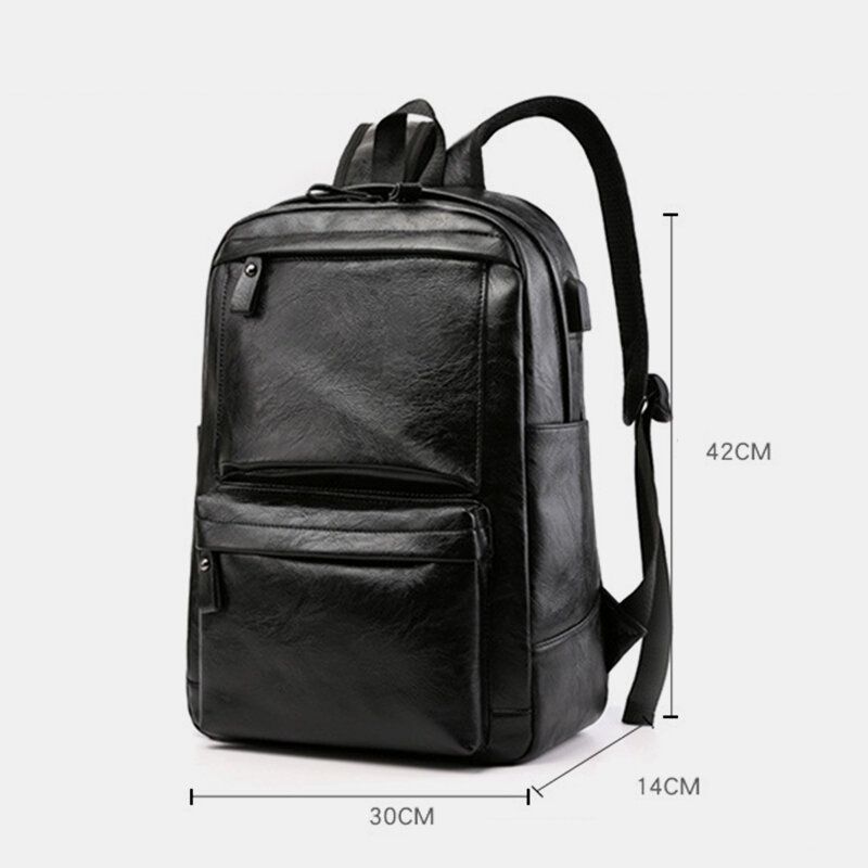 Männer Usb-aufladung Kunstleder Business Retro Große Kapazität Wasserdichter 15.6-zoll-laptop-rucksack