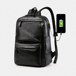 Männer Usb-aufladung Kunstleder Business Retro Große Kapazität Wasserdichter 15.6-zoll-laptop-rucksack