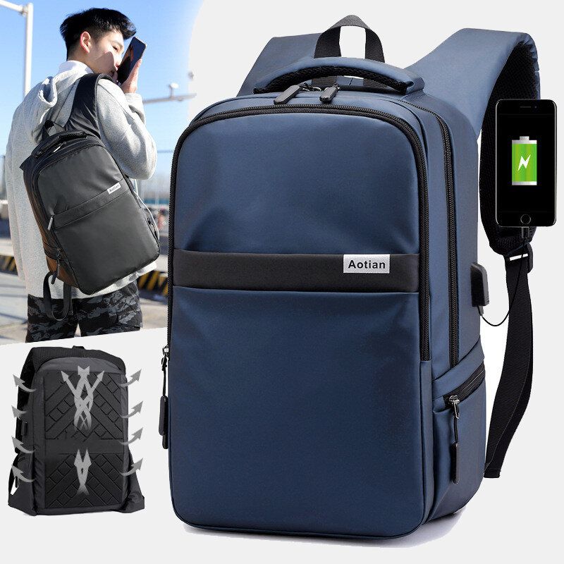 Männer Usb-aufladung Outdoor Nylon Reise Wasserdicht Große Kapazität 13 Zoll Laptoptasche Reisetasche Rucksack