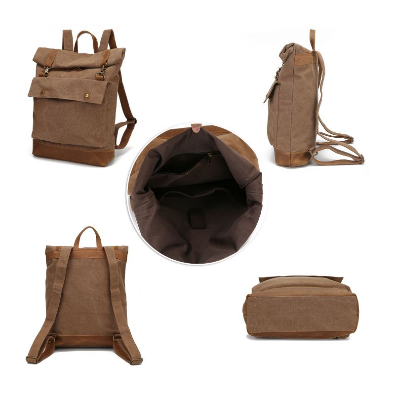 Männer Vintage Canvas Leder Stitching Rucksack Große Kapazität Multifunktionaler Casual Reiserucksack