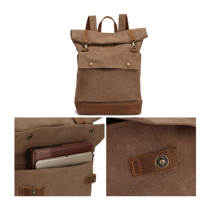 Männer Vintage Canvas Leder Stitching Rucksack Große Kapazität Multifunktionaler Casual Reiserucksack