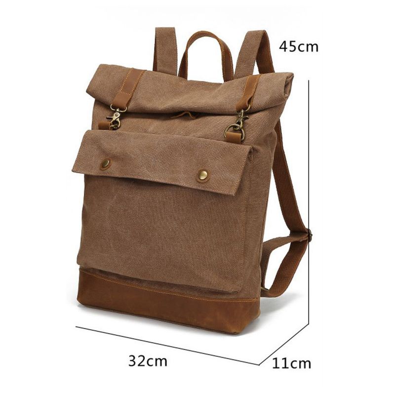 Männer Vintage Canvas Leder Stitching Rucksack Große Kapazität Multifunktionaler Casual Reiserucksack