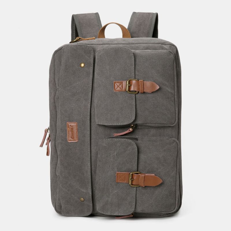 Männer Vintage Casual Canvas Große Kapazität 17 Zoll Laptoptasche Rucksack Umhängetasche Mit Mehreren Taschen