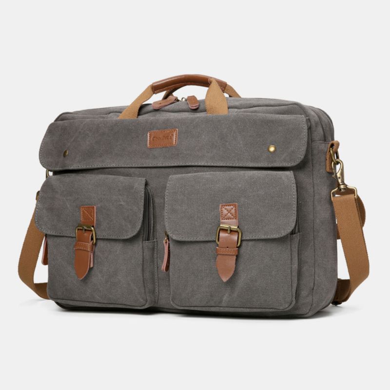 Männer Vintage Casual Canvas Große Kapazität 17 Zoll Laptoptasche Rucksack Umhängetasche Mit Mehreren Taschen