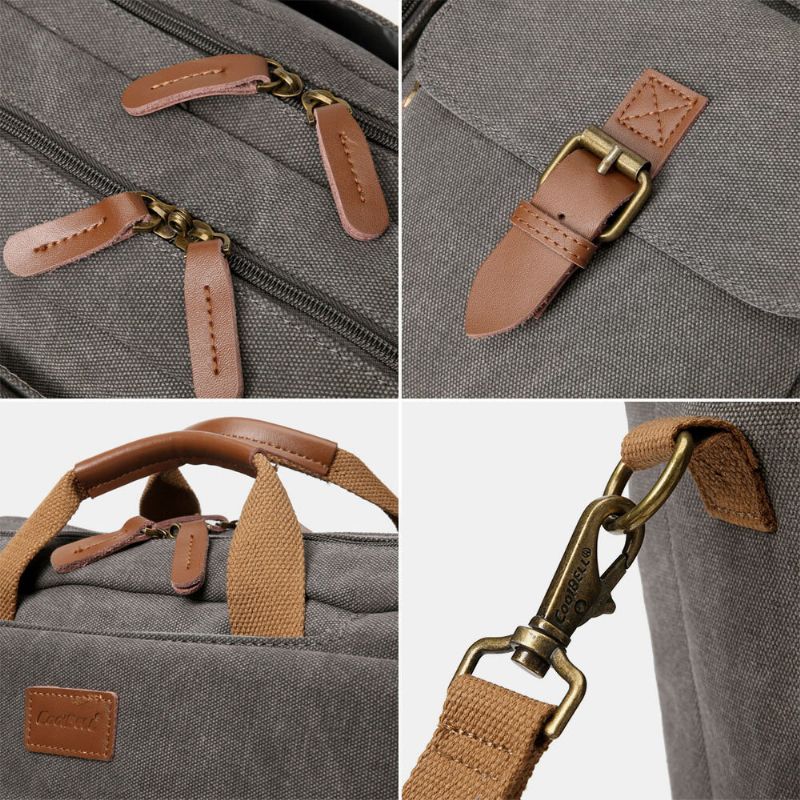 Männer Vintage Casual Canvas Große Kapazität 17 Zoll Laptoptasche Rucksack Umhängetasche Mit Mehreren Taschen