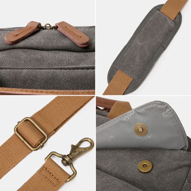 Männer Vintage Casual Canvas Große Kapazität 17 Zoll Laptoptasche Rucksack Umhängetasche Mit Mehreren Taschen