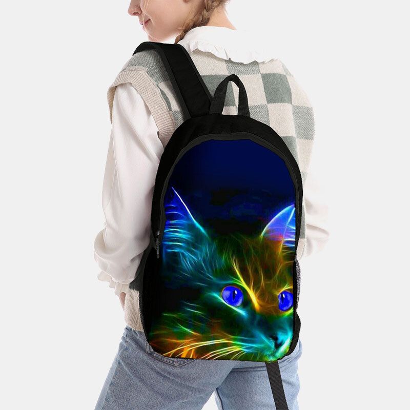 Unisex-oxford-rucksack Mit Fluoreszierendem Katzenmuster Und Großem Fassungsvermögen