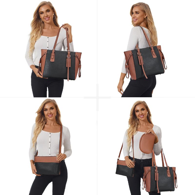 3 Stück Pu-leder Vintage Farbabstimmung Große Kapazität Clutch Bag Umhängetasche Umhängetasche Handtasche