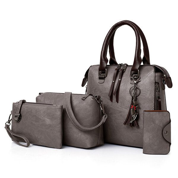 4 Stück Damen Kunstleder Handtasche Vintage Elegante Multifunktions Umhängetasche