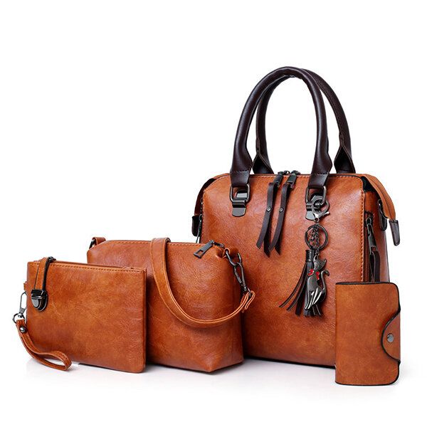 4 Stück Damen Kunstleder Handtasche Vintage Elegante Multifunktions Umhängetasche