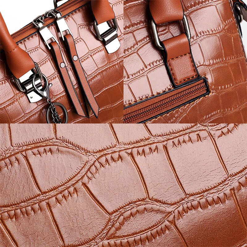 Damen 4 Stück Kunstleder Weich Einfarbig Anzug Handtasche Crossbody Bag Clutch Bag Card Wallet