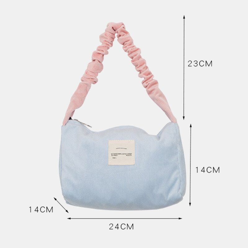 Damen Candy Farbe Kord Brief Patch Achseltasche Große Kapazität Weiche Reißverschluss Tragetasche Handtasche Umhängetasche