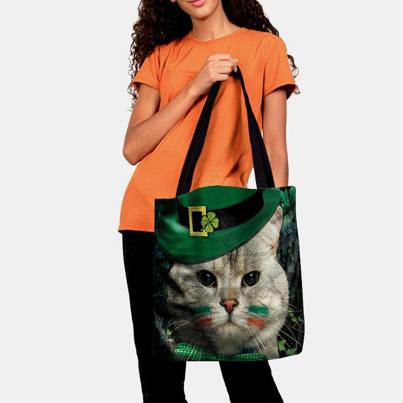 Damen Clover Cat Pattern Print Happy St Patrick Day Umhängetasche Handtasche Tote