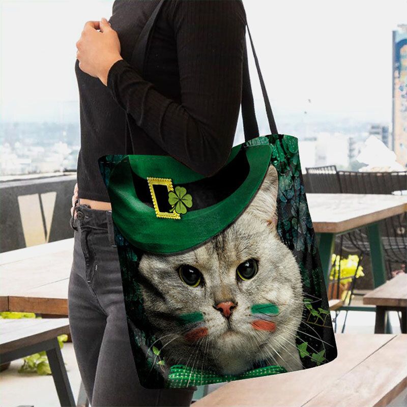 Damen Clover Cat Pattern Print Happy St Patrick Day Umhängetasche Handtasche Tote