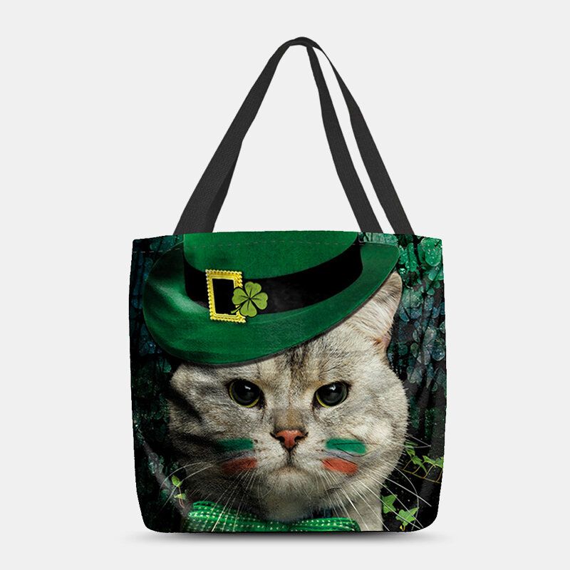 Damen Clover Cat Pattern Print Happy St Patrick Day Umhängetasche Handtasche Tote