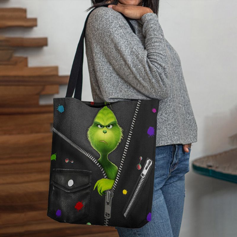 Damen Filz Niedliche Cartoon Grüne Monster Muster Umhängetasche Handtasche Tote