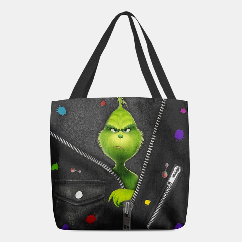 Damen Filz Niedliche Cartoon Grüne Monster Muster Umhängetasche Handtasche Tote