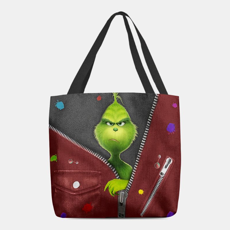 Damen Filz Niedliche Cartoon Grüne Monster Muster Umhängetasche Handtasche Tote