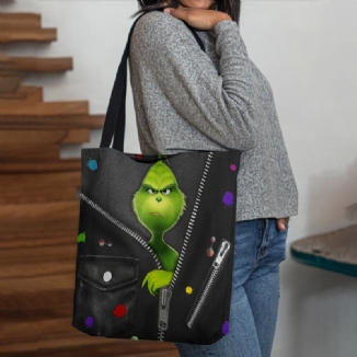 Damen Filz Niedliche Cartoon Grüne Monster Muster Umhängetasche Handtasche Tote