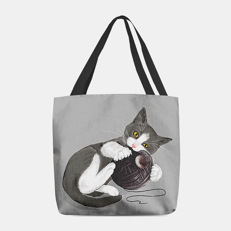 Damen Filz Niedliche Cartoon Katze Spielt Wollknäuel Druckmuster Lässige Umhängetasche Handtasche Tote