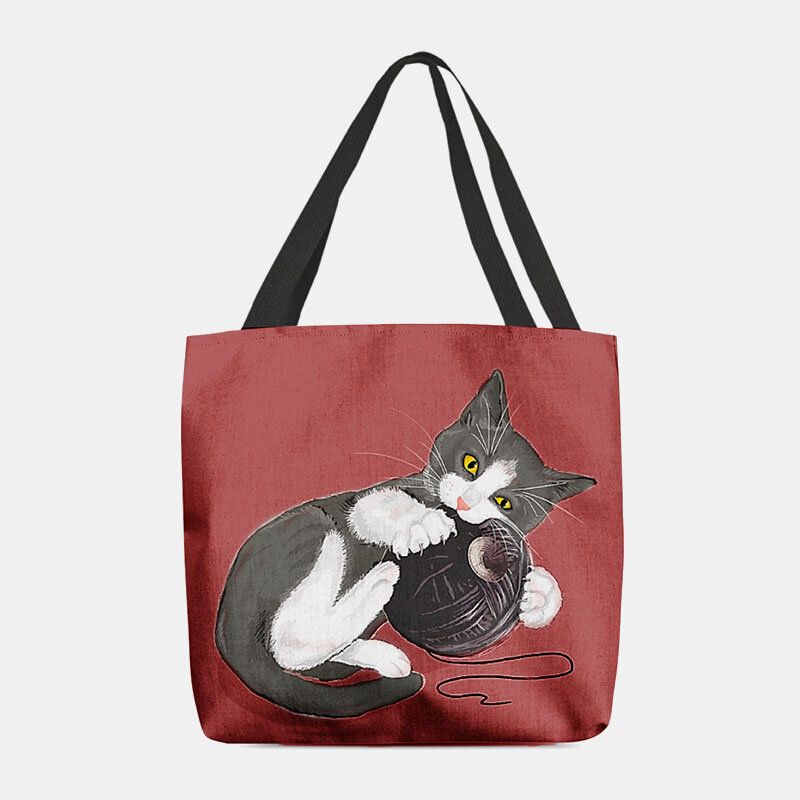 Damen Filz Niedliche Cartoon Katze Spielt Wollknäuel Druckmuster Lässige Umhängetasche Handtasche Tote