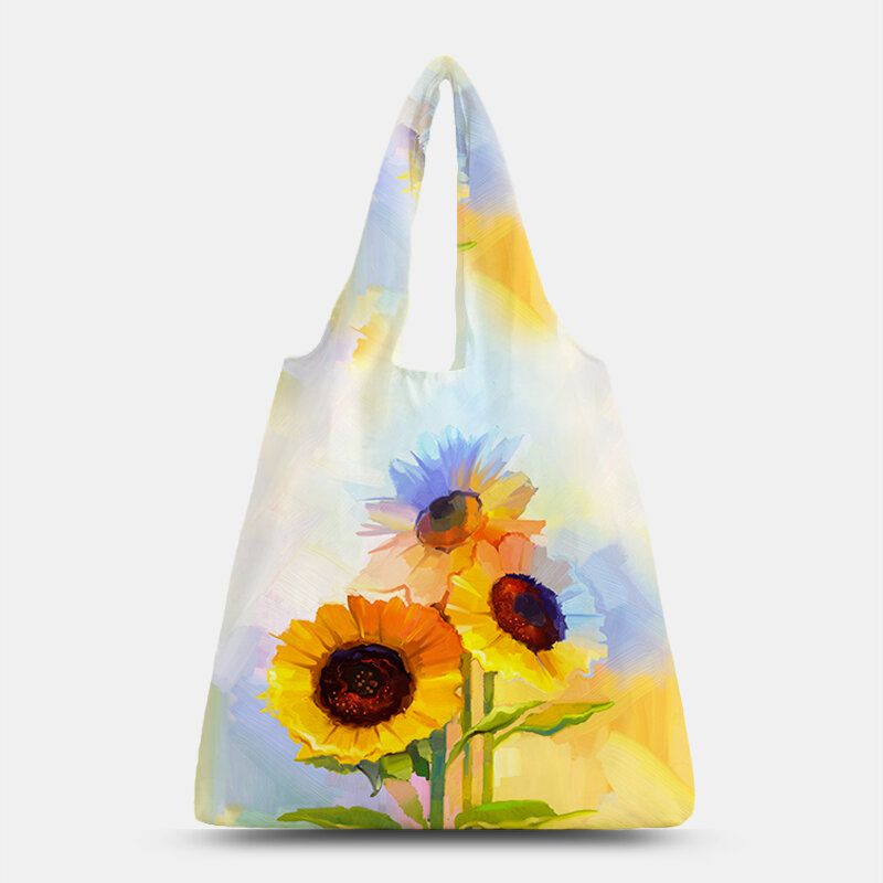 Damen Nylon Tie Dye Sunflower Pattern Print Sommertasche Umhängetasche Handtasche Tote