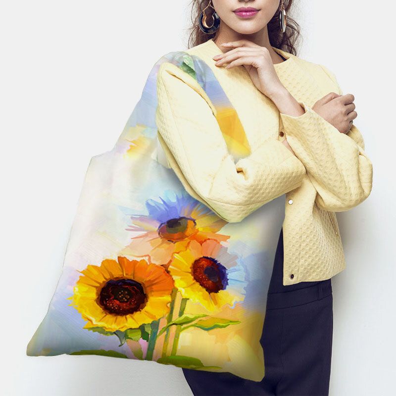 Damen Nylon Tie Dye Sunflower Pattern Print Sommertasche Umhängetasche Handtasche Tote