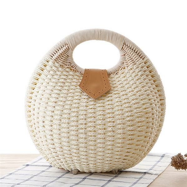 Damen Tote Handtasche Sommer Strandtasche Strohtasche Rattan Tasche Handtasche