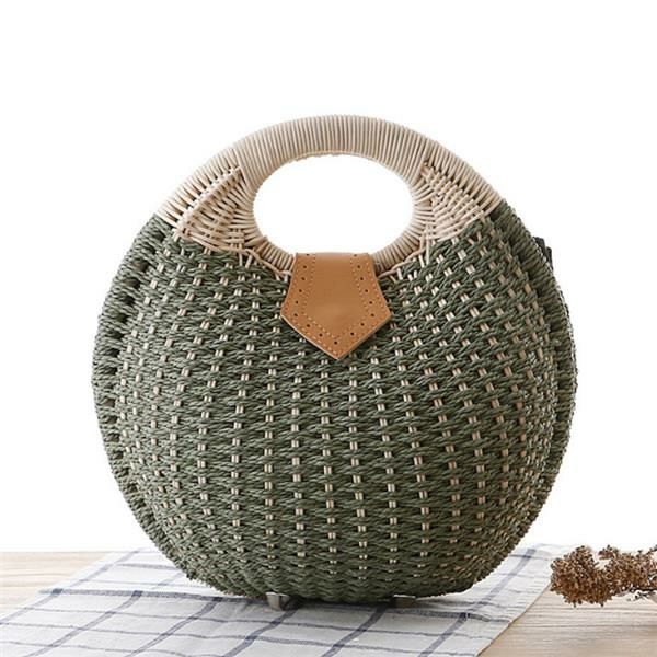 Damen Tote Handtasche Sommer Strandtasche Strohtasche Rattan Tasche Handtasche