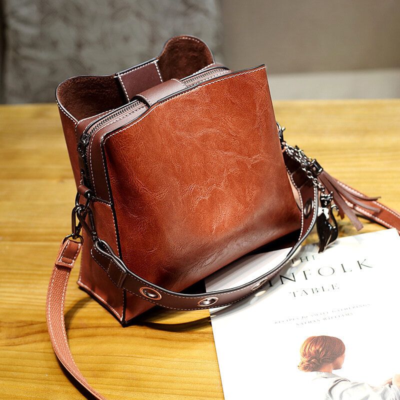 Damen Vintage Kunstleder Umhängetasche Umhängetasche Bucket Bag Umhängetasche