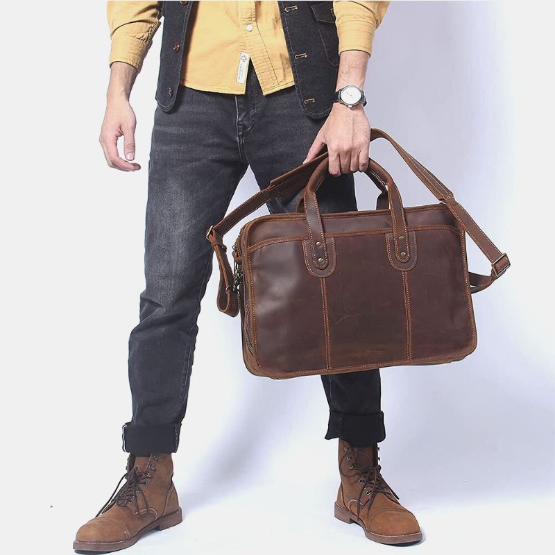 Ekphero Herren Vintage Multifunktionale Verschleißfeste Kunstleder Große Kapazität Business Aktentaschen Handtasche