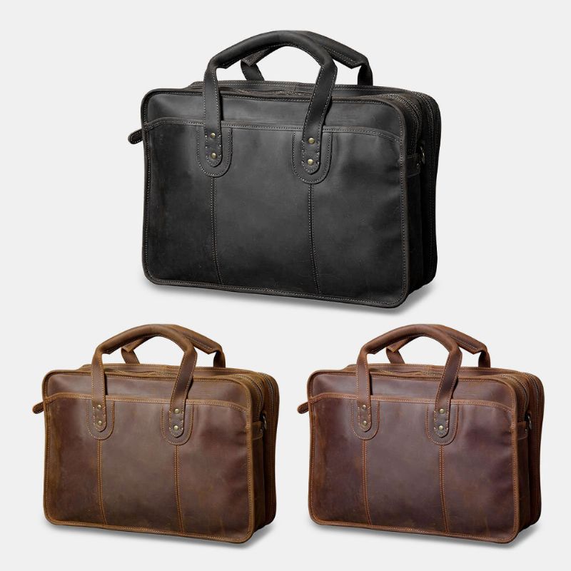 Ekphero Herren Vintage Multifunktionale Verschleißfeste Kunstleder Große Kapazität Business Aktentaschen Handtasche