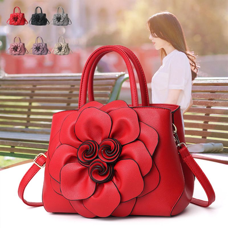 Frauen-dame-leder-elegante Handtasche-blumen-dekoration-schulter-abendtasche