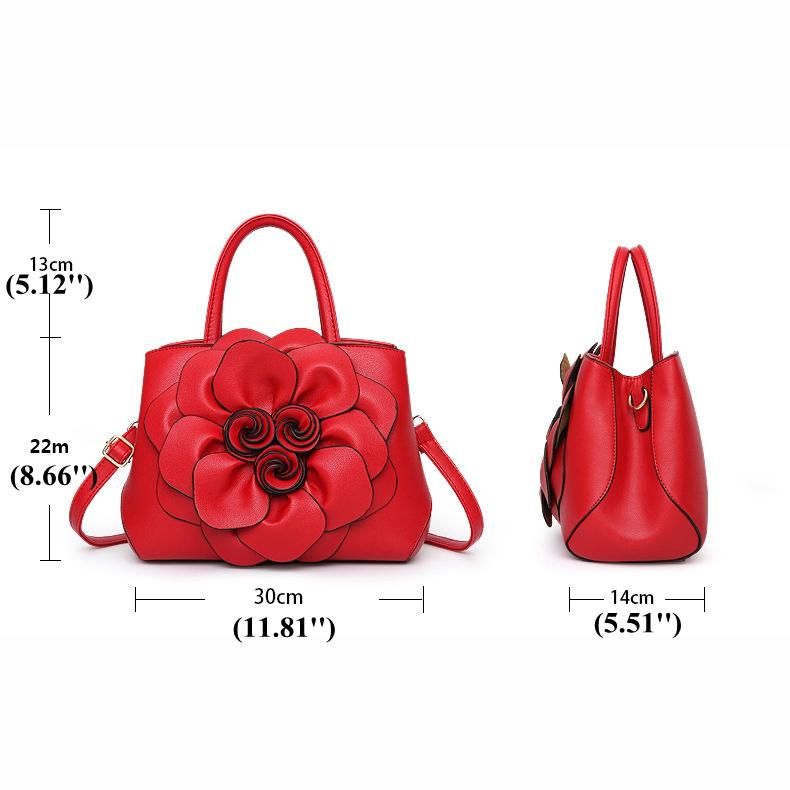 Frauen-dame-leder-elegante Handtasche-blumen-dekoration-schulter-abendtasche