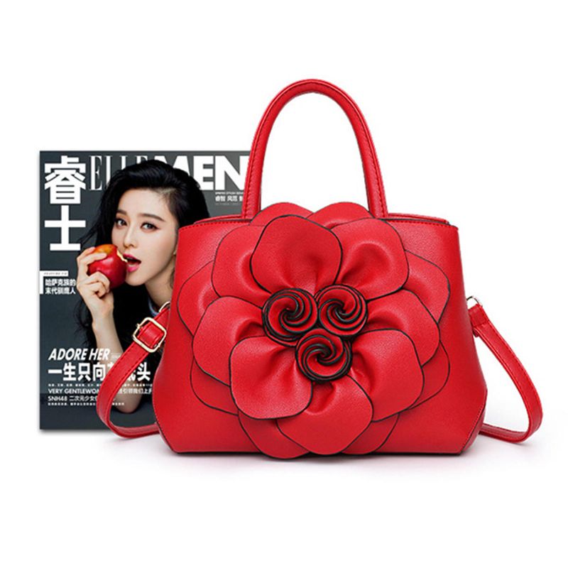 Frauen-dame-leder-elegante Handtasche-blumen-dekoration-schulter-abendtasche