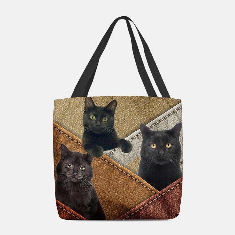 Frauen Filz Katzen Muster Patchwork Druck Handtasche Umhängetasche Tote