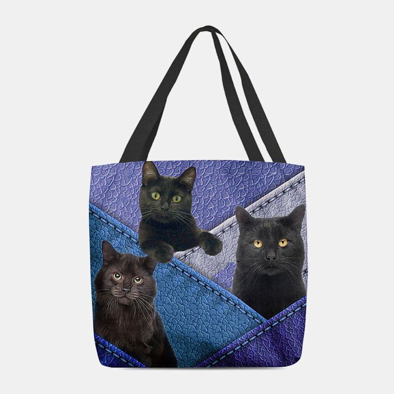 Frauen Filz Katzen Muster Patchwork Druck Handtasche Umhängetasche Tote