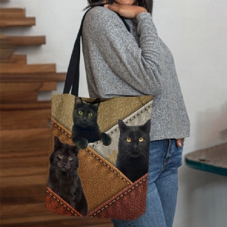 Frauen Filz Katzen Muster Patchwork Druck Handtasche Umhängetasche Tote